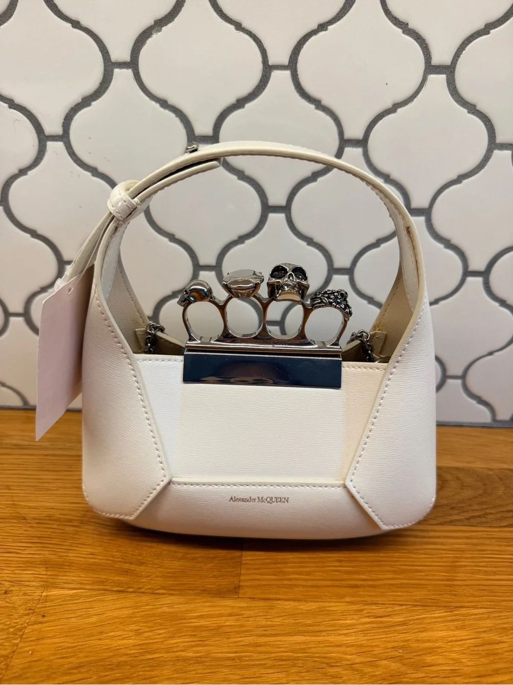 Alexander McQueen Jewelled Mini Hobo Bag White NWT