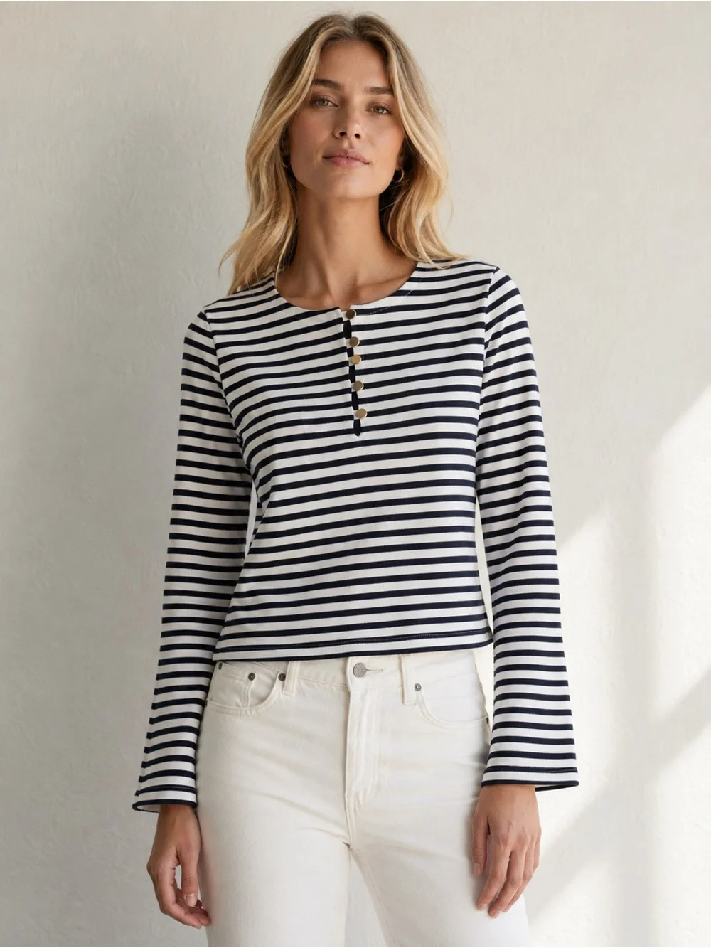 Nation LTD Silvia Bracelet Sleeve Top Navy Breton Stripe NWT
